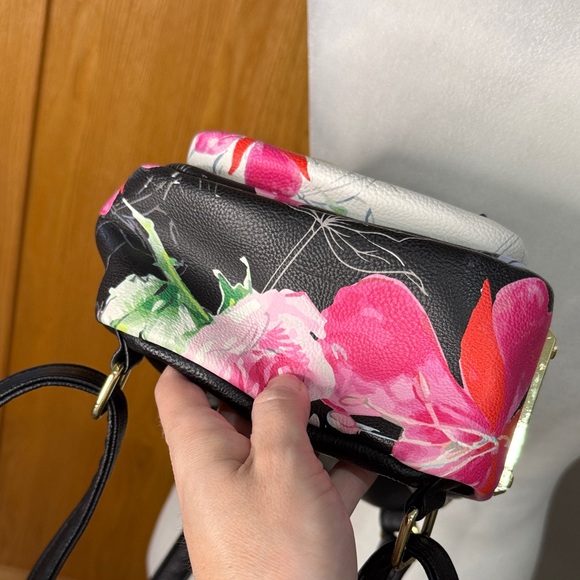 Betsey Johnson Black Floral Mini Backpack with Pink Roses - Picture 4 of 5